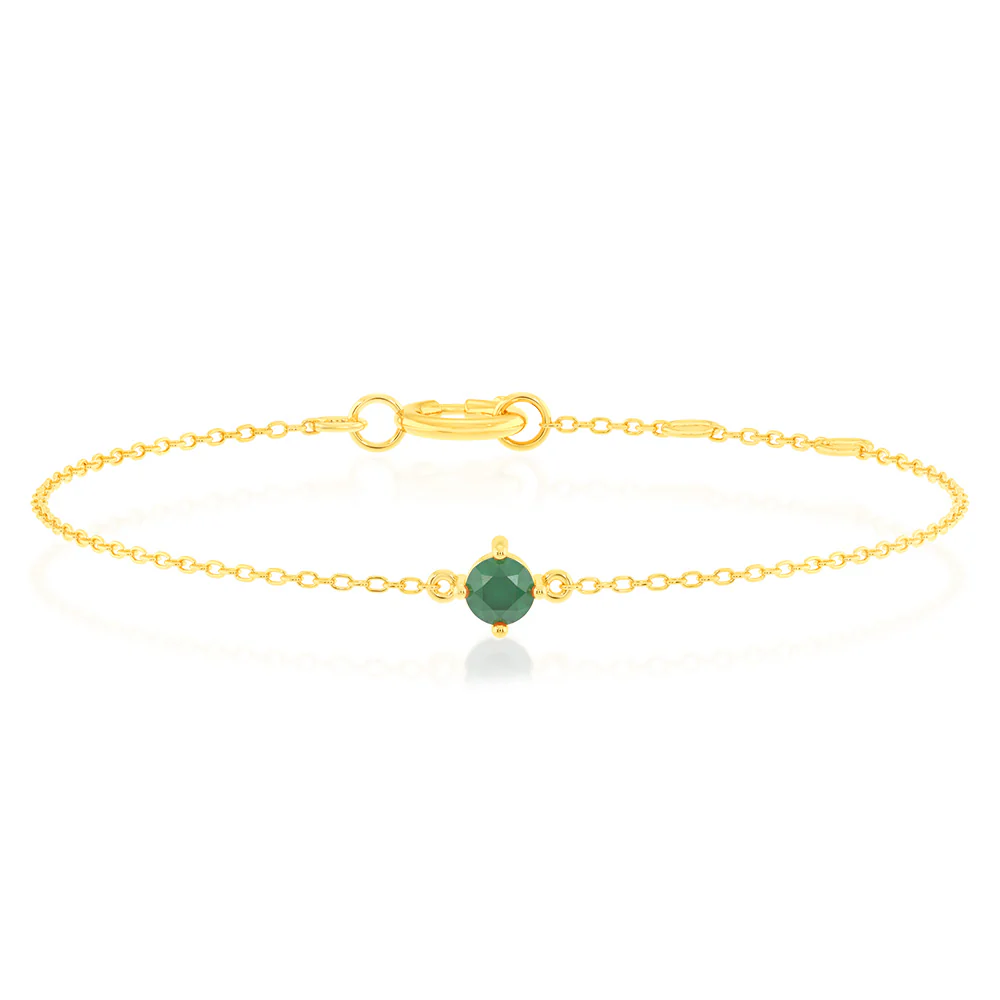 0.24 Carat Created Emerald Adjustable Bracelet 17cm in 9ct Yellow Gold