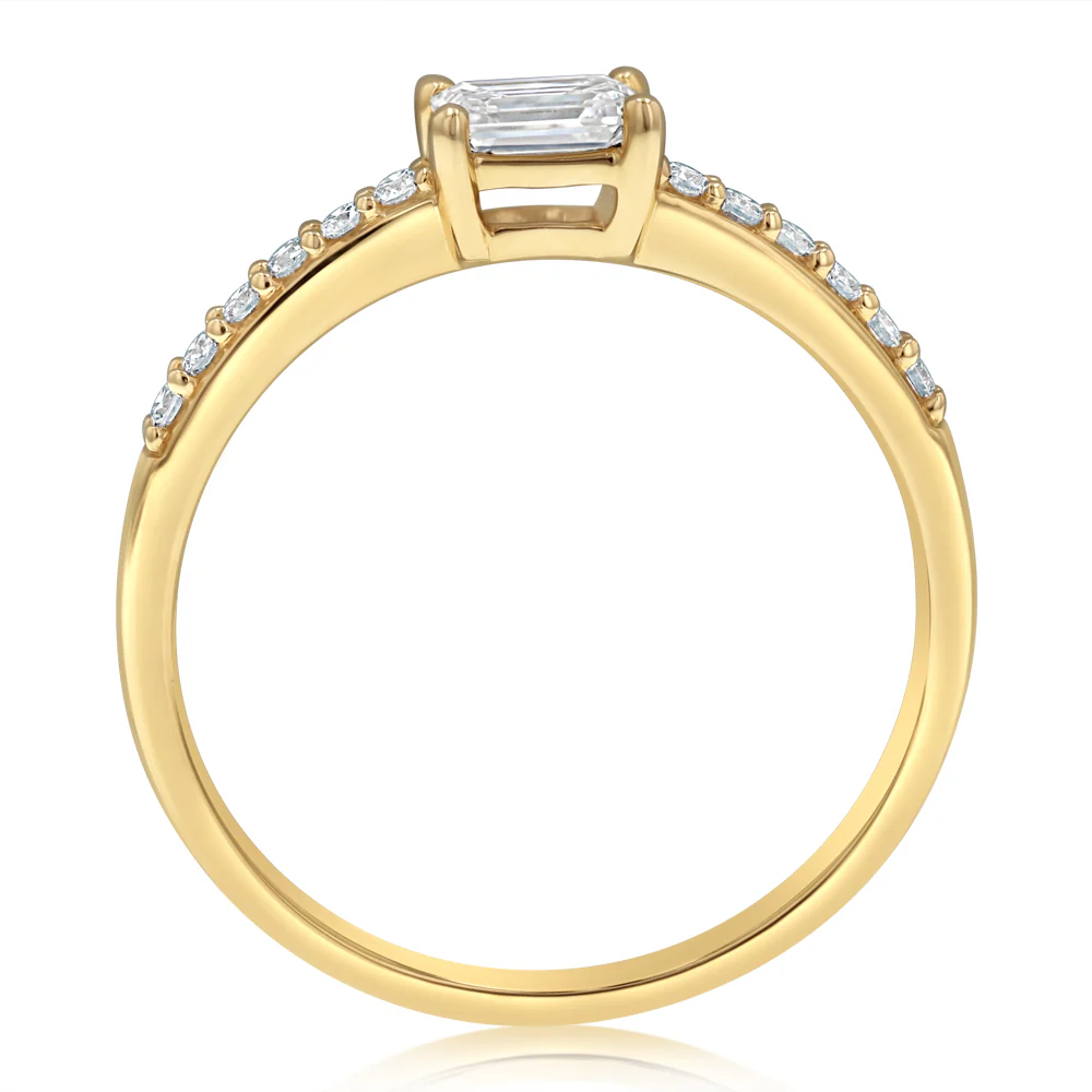 0.41 Carat Luminesce Lab Grown Emerald Brilliant Cut Ring in 9ct Yellow Gold - Image 3