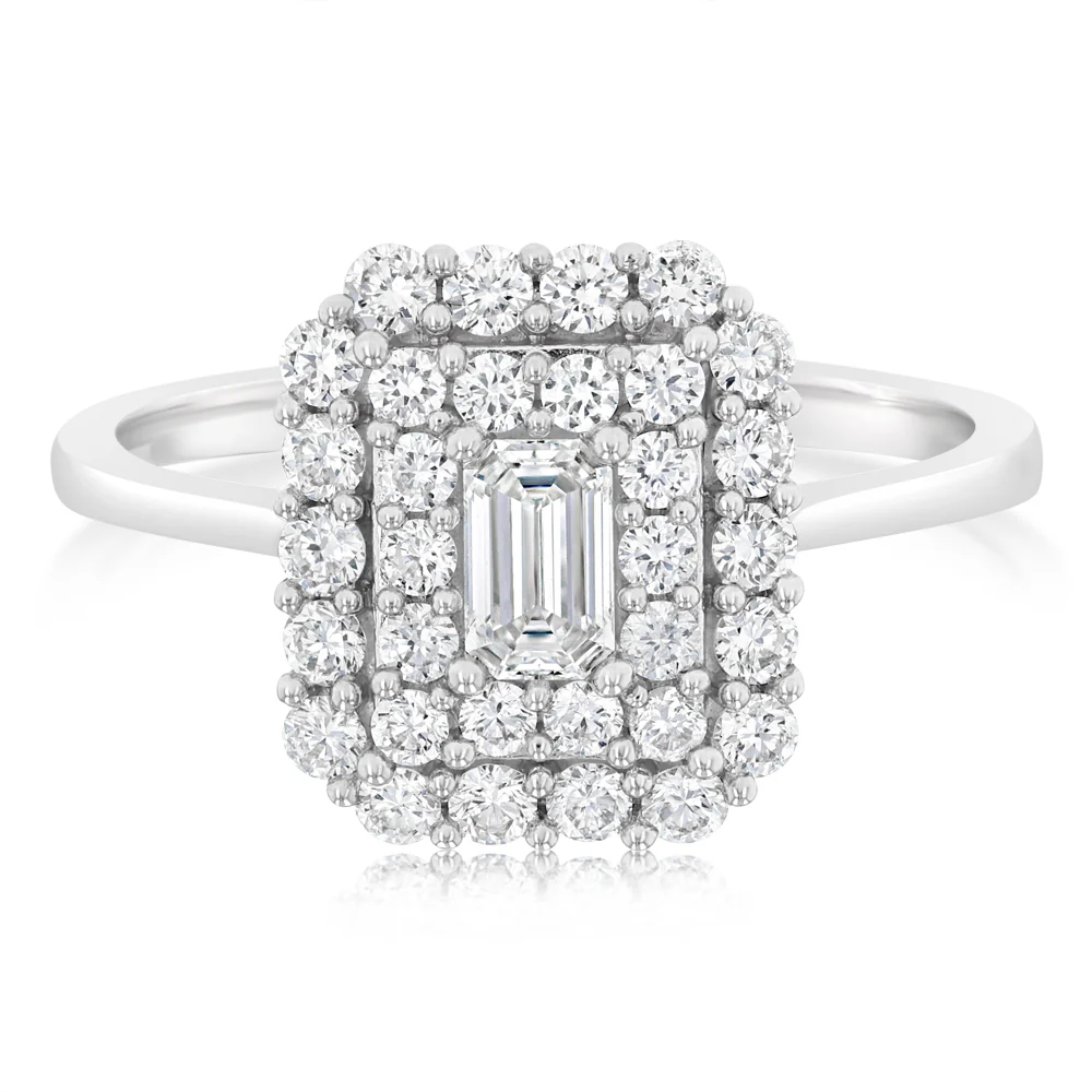 0.73 Carat Luminesce Lab Grown Diamond Emerald Ring in 9ct White Gold