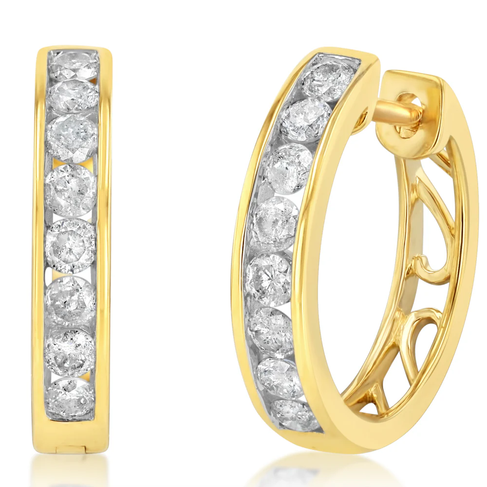 1/2 Carat Diamond Hoop Earrings in 9ct Yellow Gold