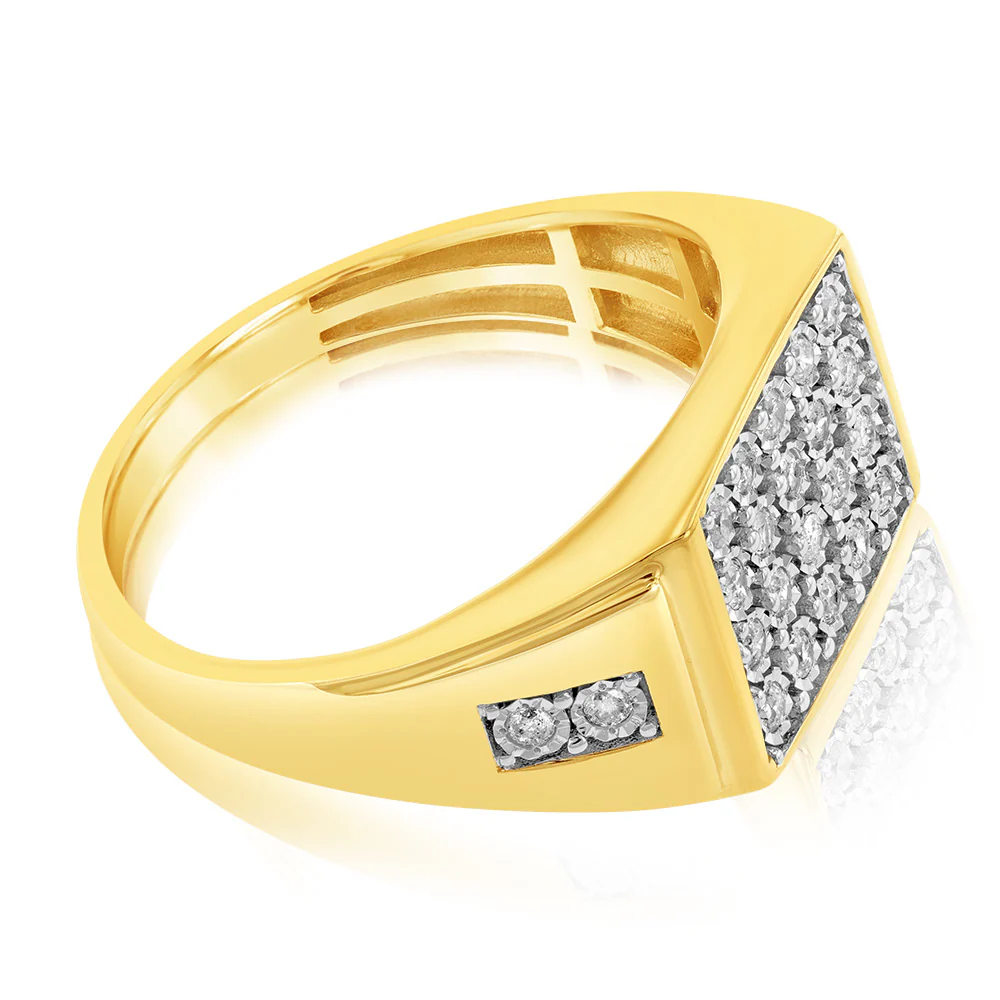 1/3 Carat Mens Ring Set with 24 Natural Diamonds in 9ct Yellow Gold & Rhodium - Image 2