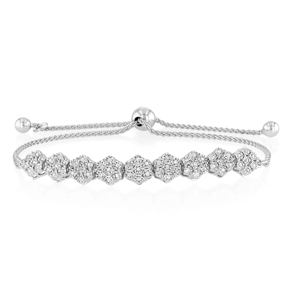 1/4 Carat Diamond Fancy Bracelet Adjustable 24cm in Sterling Silver