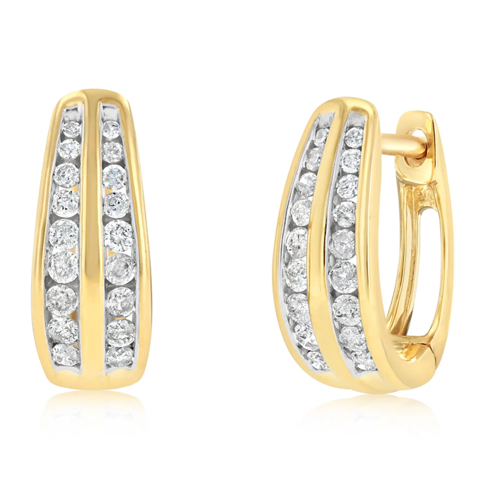 1/4 Carat Diamond Hoop Earrings in 9ct Yellow Gold