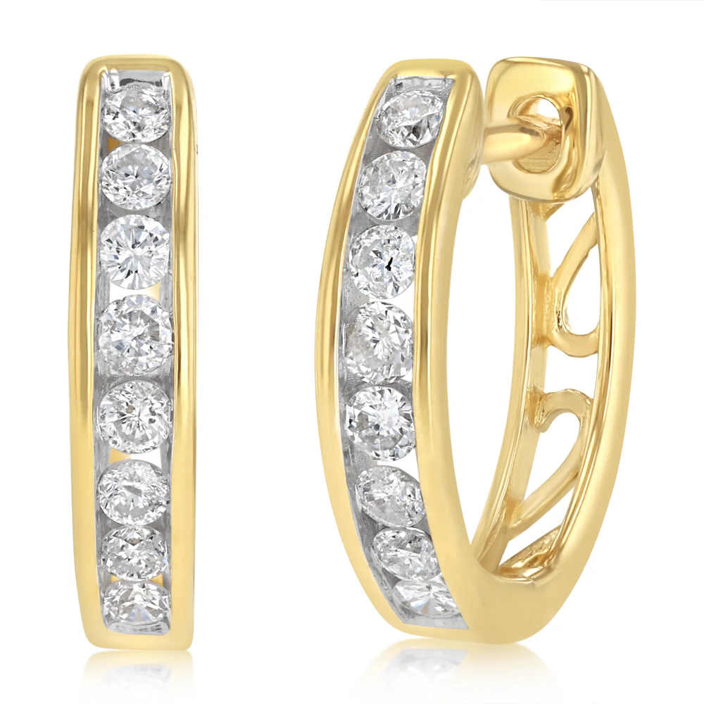 1/4 Carat Diamond Hoop Earrings in 9ct Yellow Gold