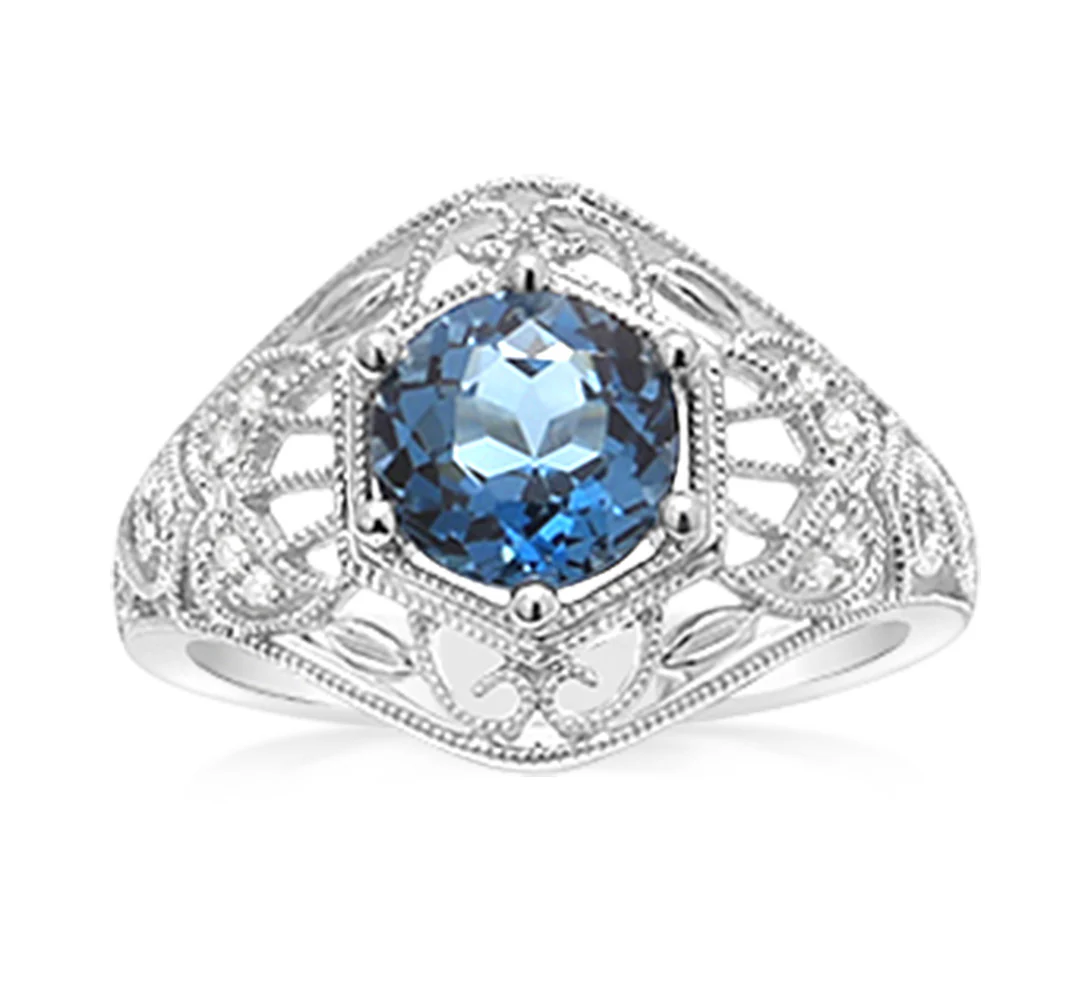1.5Ct London Blue Topaz Ring with 8 Diamonds in Sterling Silver