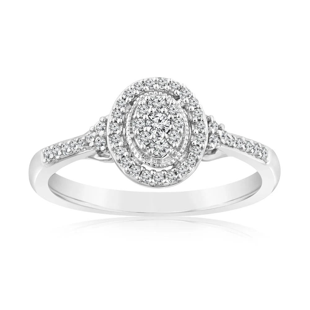 1/6 Carat Diamond Cluster Oval Ring in 10ct White Gold