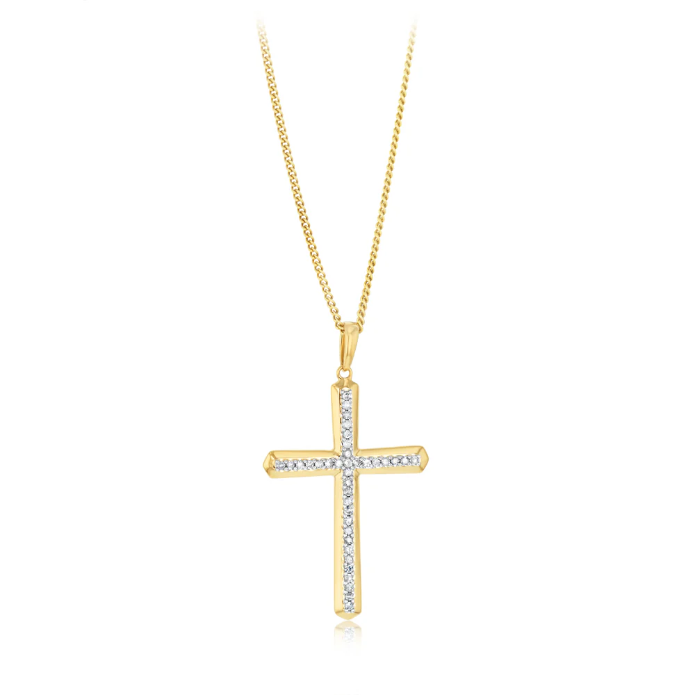 1/6 Carat Diamond Cross Pendant in 9ct Yellow Gold