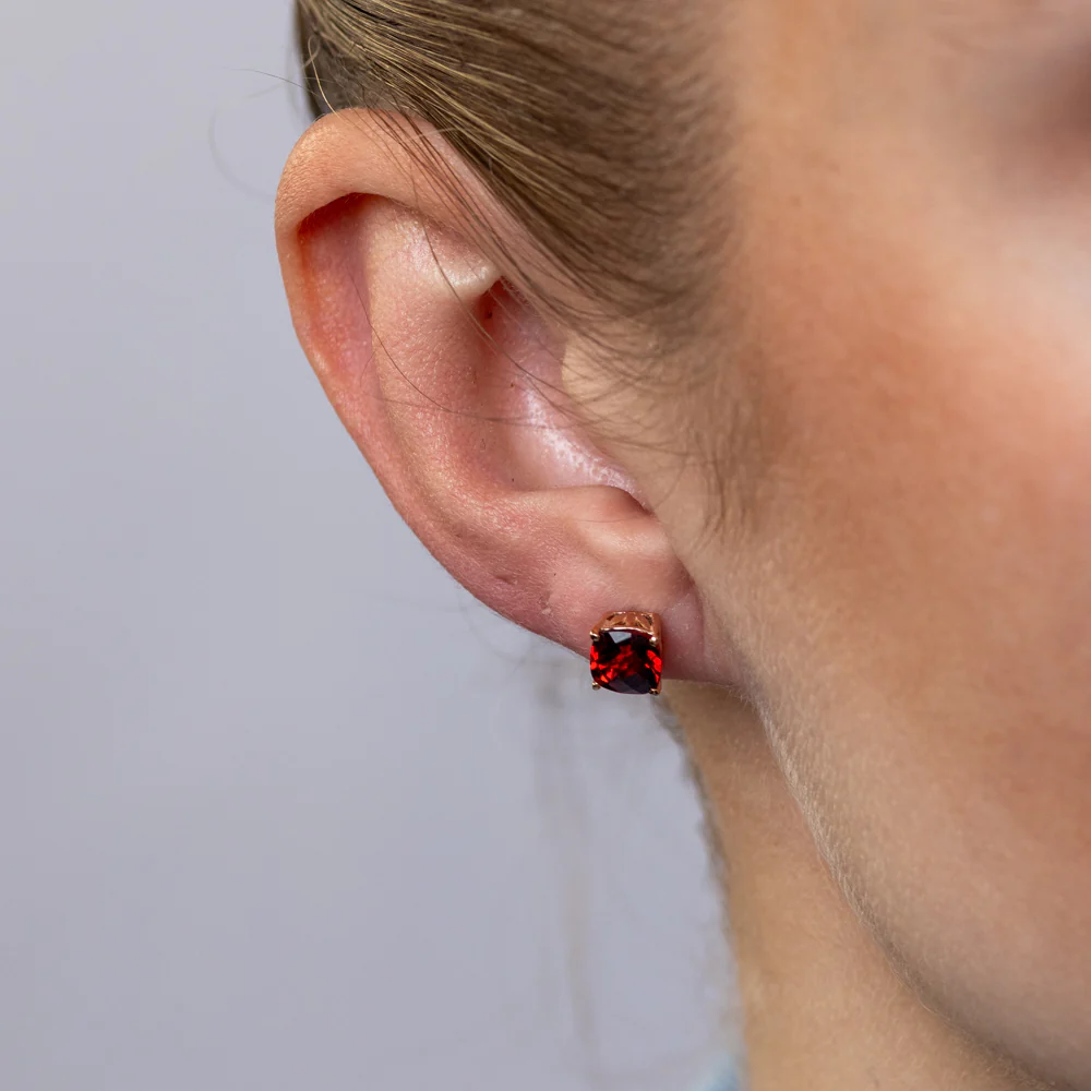 1.80 Carat Created Ruby Stud Earrings in Rose Gold Plated Sterling Silver