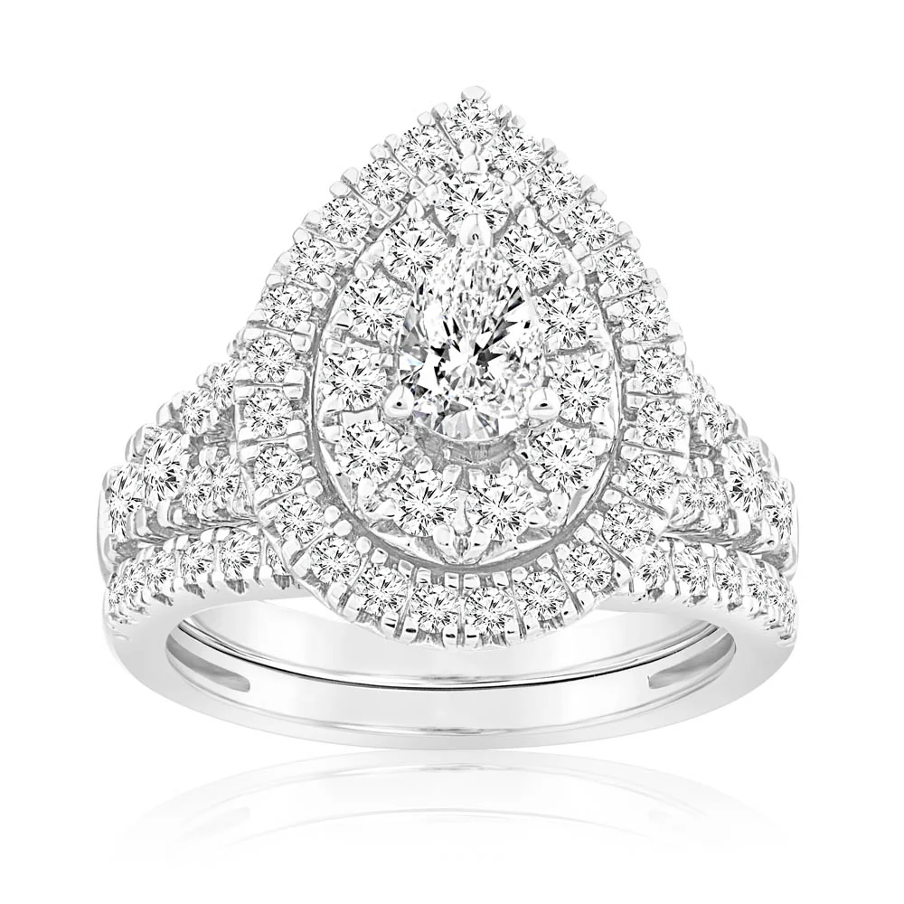 1.90 Carat Diamond Pear Cut Bridal Set in 10ct White Gold