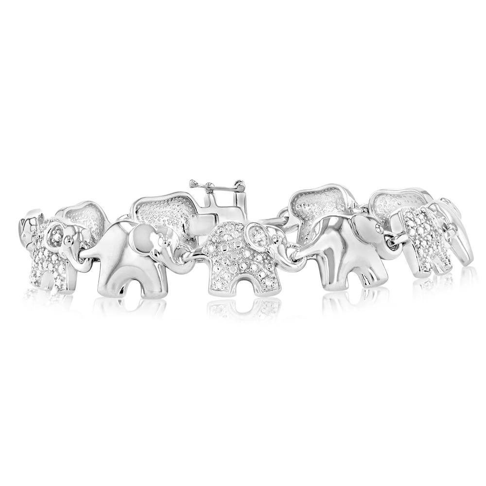 14 Diamonds Elephant 19.5cm Bracelet in Sterling Silver