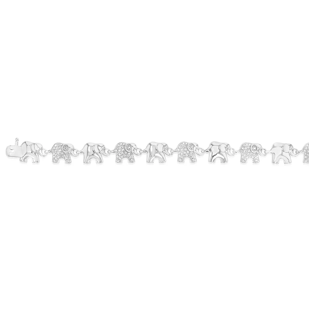 14 Diamonds Elephant 19.5cm Bracelet in Sterling Silver - Image 2