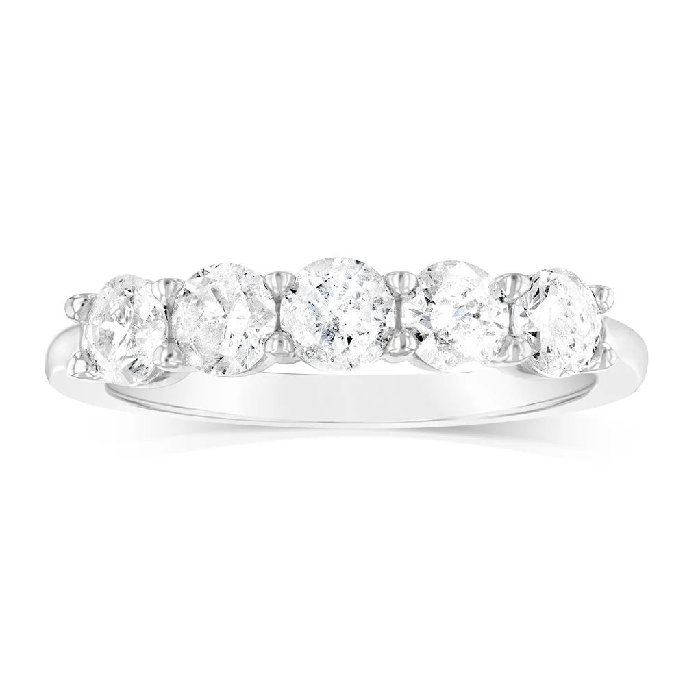 14ct White Gold 0.95 Carat Diamond Eternity Ring with 5 Round Brilliant Cut Diamonds