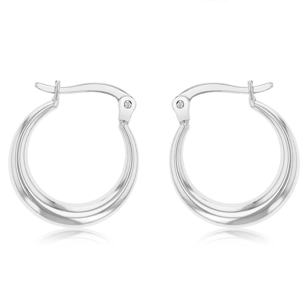14ct White Gold Silver Filled Creole Hoop Earrings