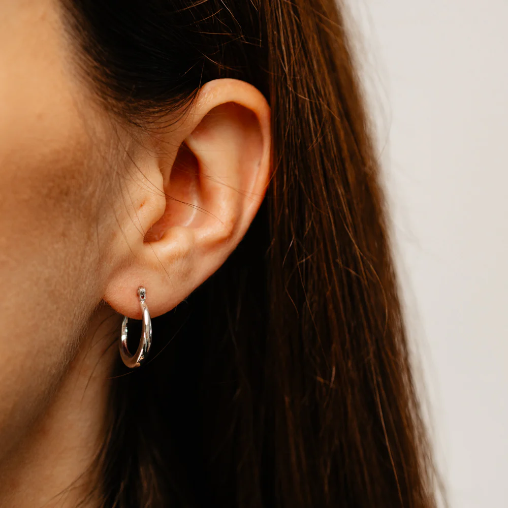 14ct White Gold Silver Filled Creole Hoop Earrings - Image 2