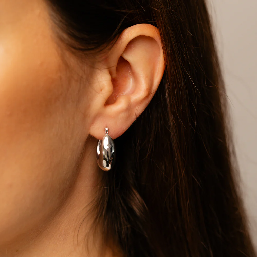 14ct White Gold Silver Filled Fancy Creole Hoop Earrings - Image 3