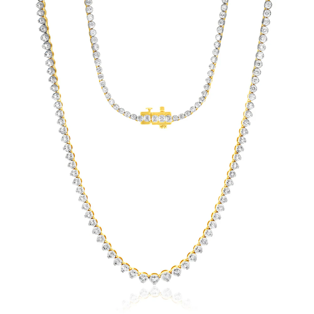 14ct Yellow Gold 5 Carats Diamond Necklace with 139 Brilliant Diamonds 43cm