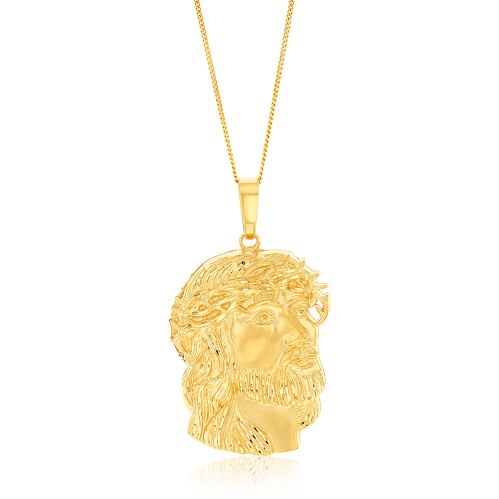18ct Yellow Gold Diamond Cut Jesus Head Pendant