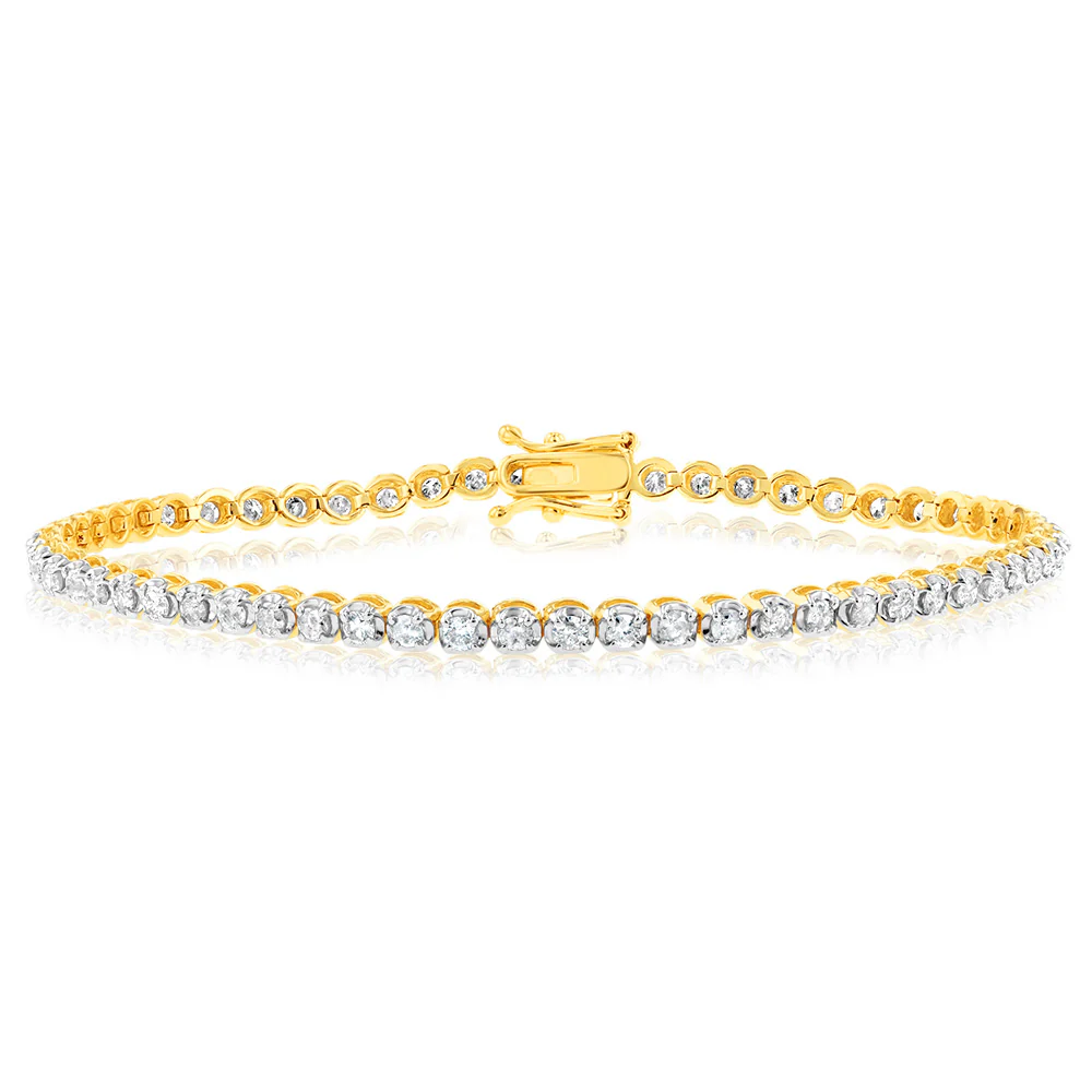2 Carat Diamond Tennis Bracelet with 59 Brilliant Diamonds in 9ct Yellow Gold - Image 4