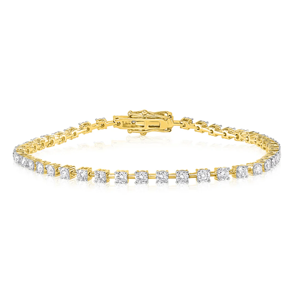 2 Carats Diamond Tennis Bracelet 17.5 cm in 9ct Yellow Gold
