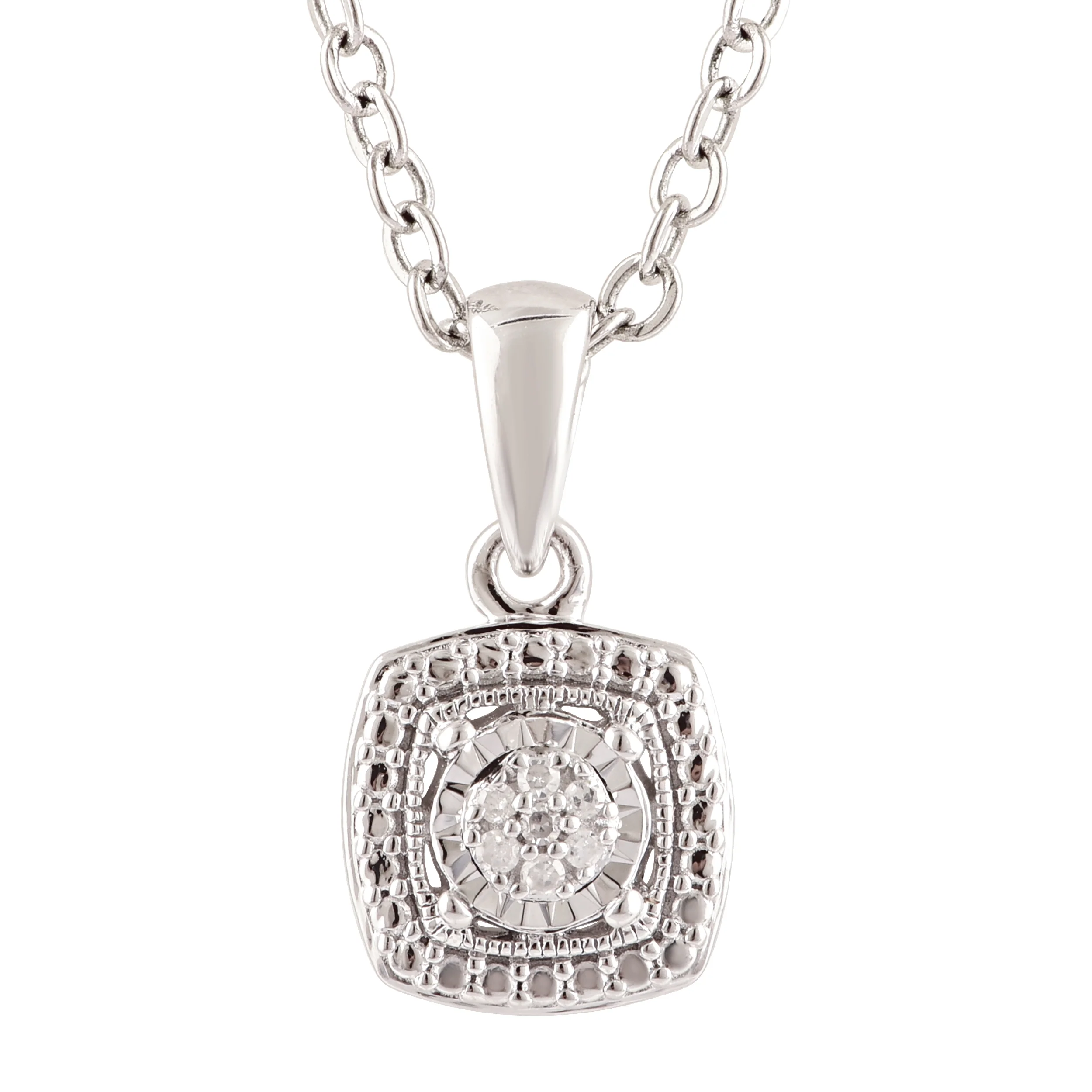 2 Points Diamond Pendant with Brilliant Cut Diamonds in Sterling Silver