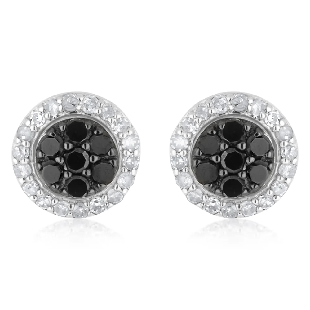 3/4 Carat Champagne. Black & White Diamond Earring Set with Removable Halo - Image 5