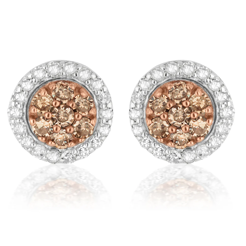 3/4 Carat Champagne. Black & White Diamond Earring Set with Removable Halo - Image 6