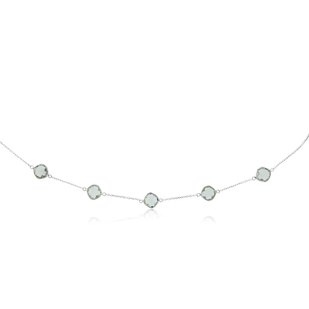 5 Green Amethyst Necklace on 45cm Chain in Sterling Silver - Image 2