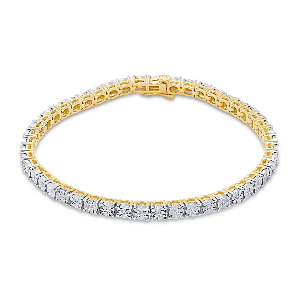 9ct Charming 1/4 Carat Yellow Gold Diamond Tennis Bracelet 18cm - Image 2
