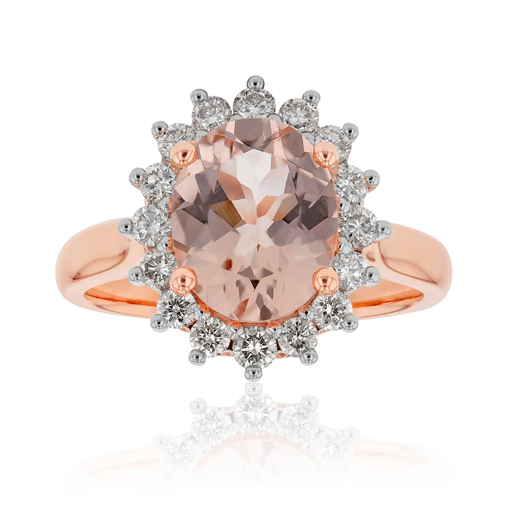 9ct Rose Gold 2.30ct Morganite and 1/2 Carat Diamond Ring