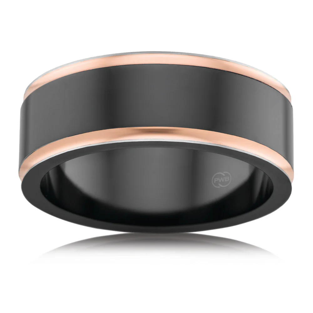 9ct Rose Gold and Zirconium 8mm Gents Ring. Sizes T/U - Image 2