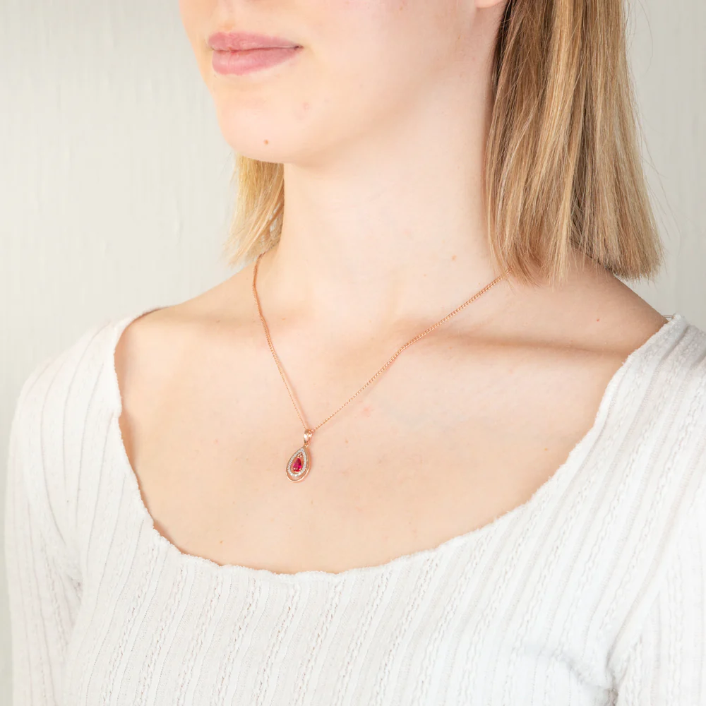 9ct Rose Gold Diamond And Created Ruby Pendant - Image 2