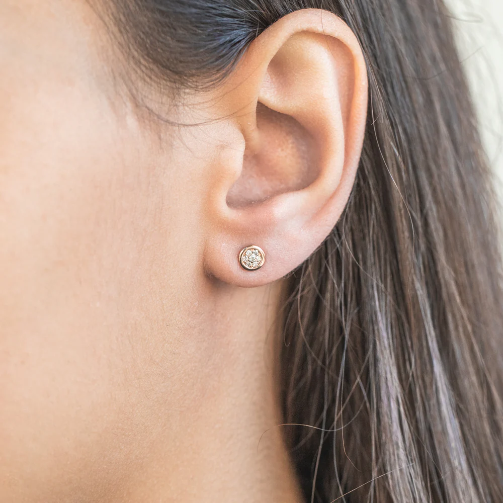 9ct Rose Gold Diamond Pave Stud Earrings - Image 2