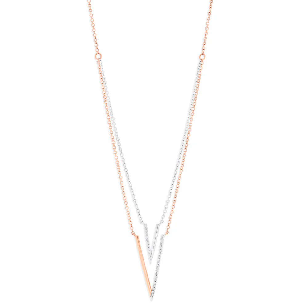 9ct Rose Gold Diamond Pendant With Chain - Image 2