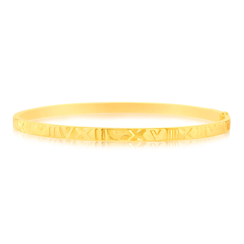 9ct Rose Gold Silver Filled 4mm Wide Roman Numeral 65mm Bangle - Image 2