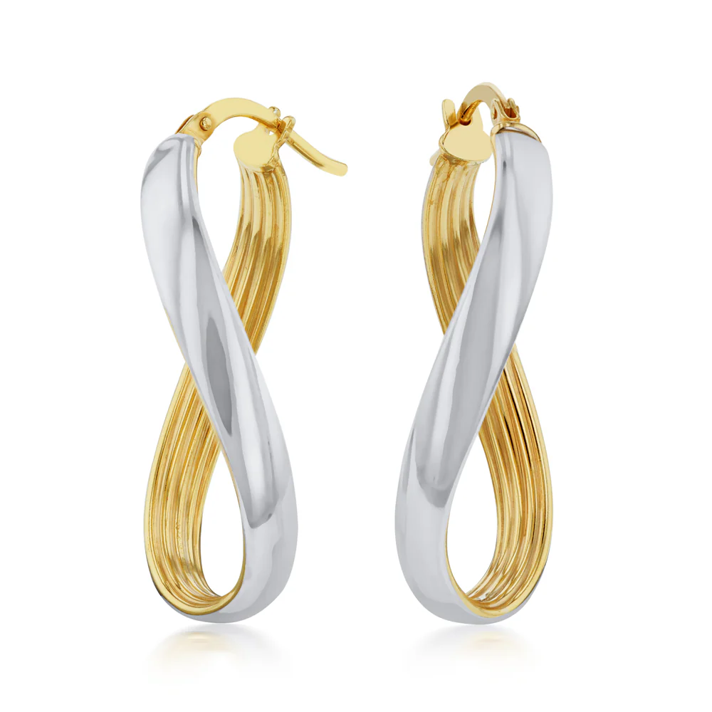 9ct Silverfilled Yellow And Silver Gold Twisted Hoop Earrings