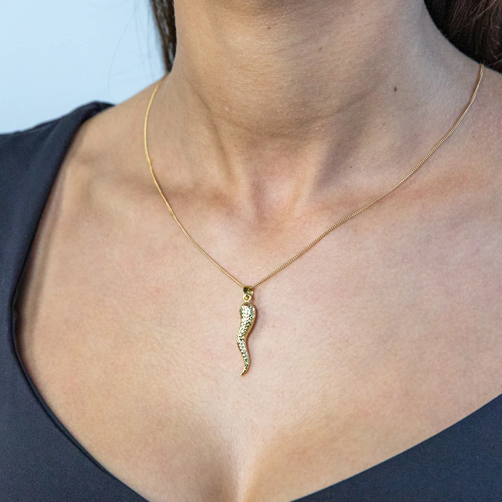 9ct Silverfilled Yellow Gold Italian Horn Pendant 30mm - Image 2