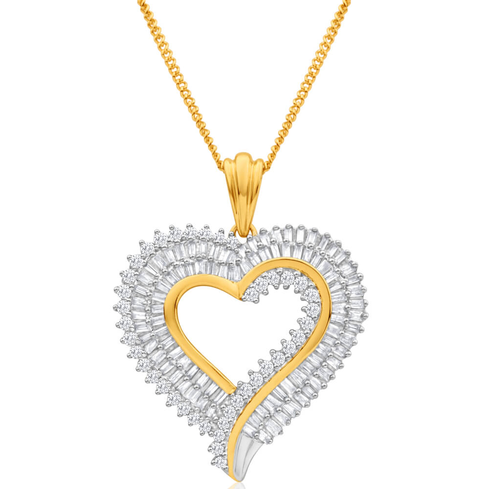 9ct Superb Yellow Gold Diamond Pendant With Chain
