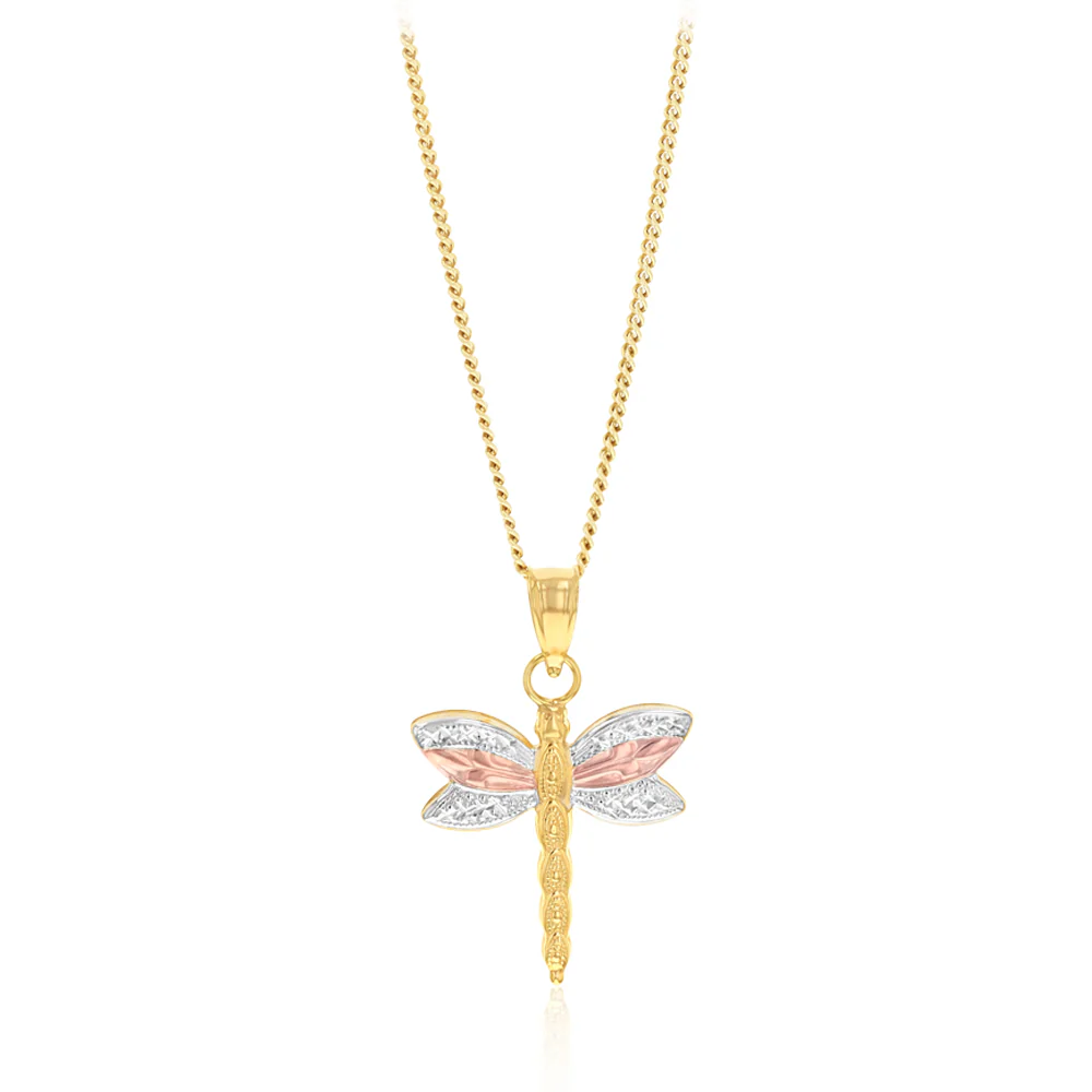 9ct Three Tone Dragonfly Pendant