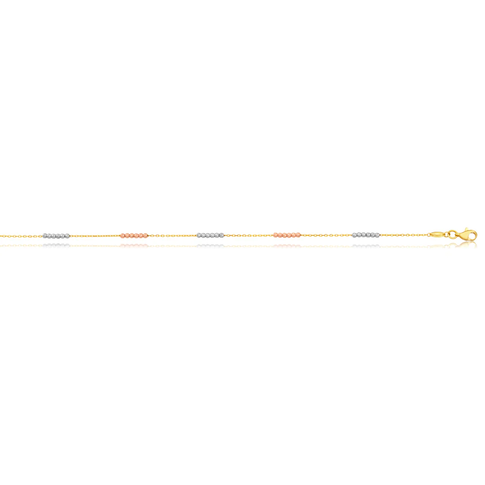 9ct Three Tone Gold Dicut Beaded Anklet
