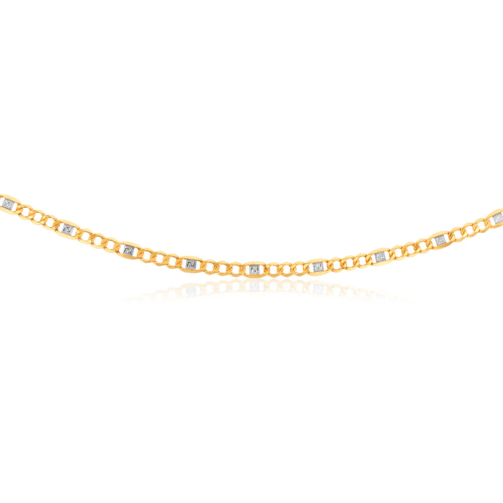 9ct White And Yellow Gold Silverfilled Figra Curb With Greek Link 55cm Two Tone Chain