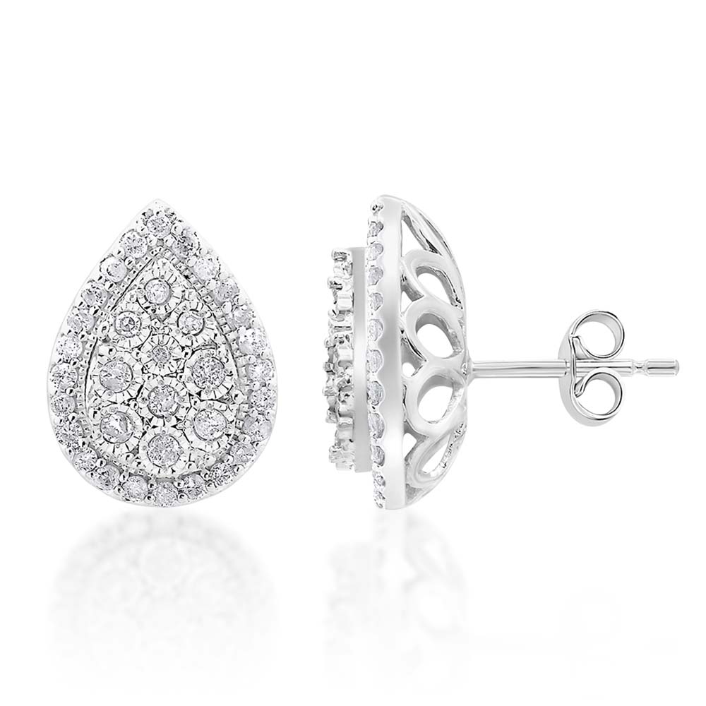9ct White Gold 1/2 Carat Diamond Pear Shaped Studs