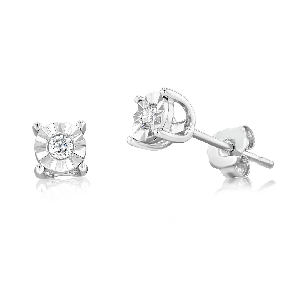 9ct White Gold 5 Points Diamond Stud Earrings