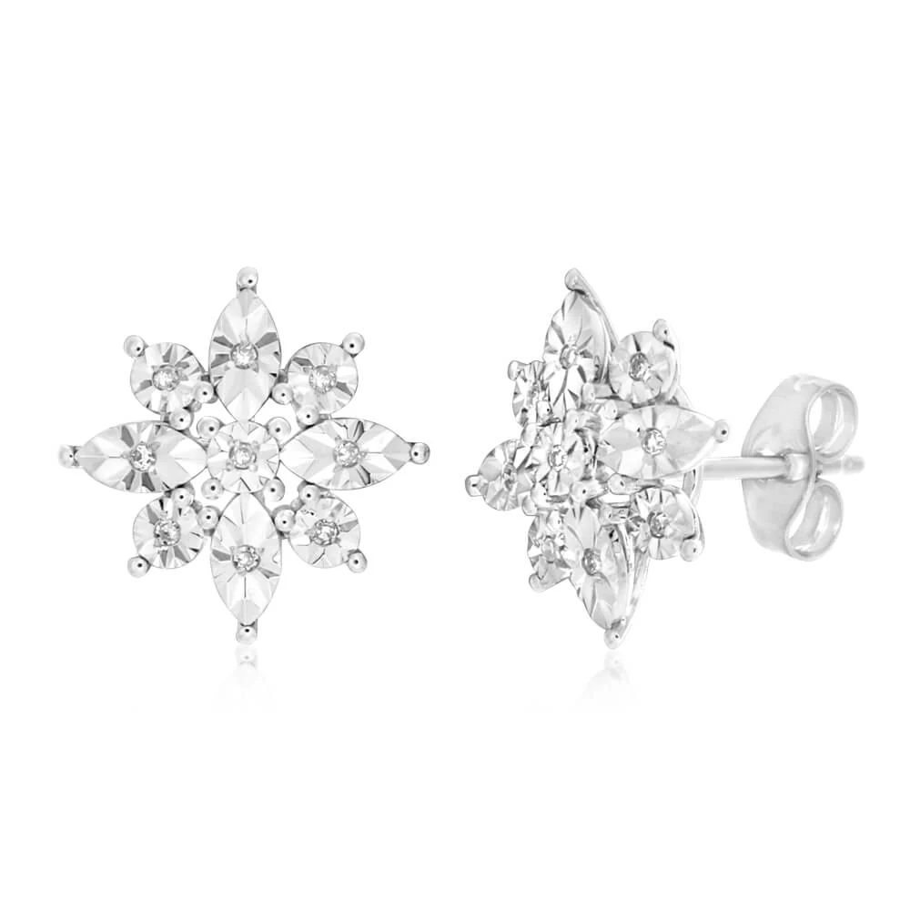 9ct White Gold Elegance Diamond Stud Earrings