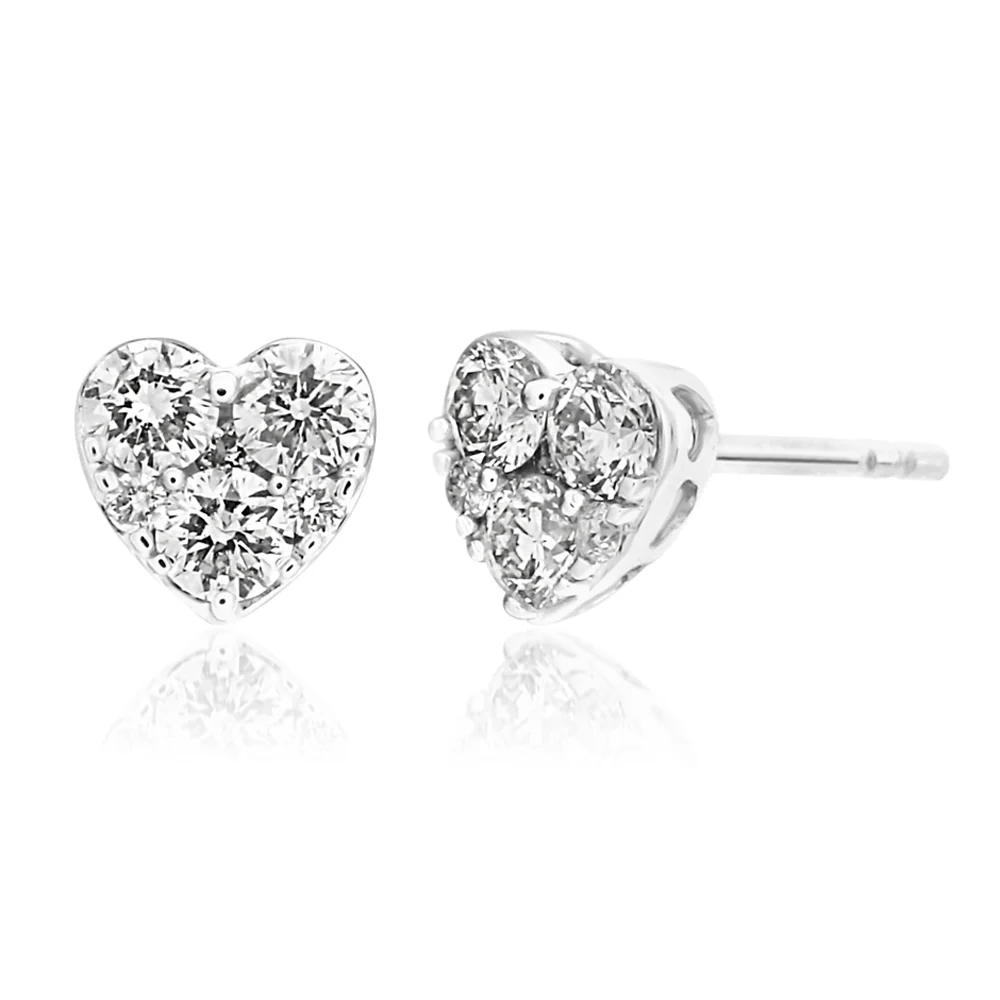 9ct White Gold Luxurious 1/2 Carat Diamond Heart Stud Earrings