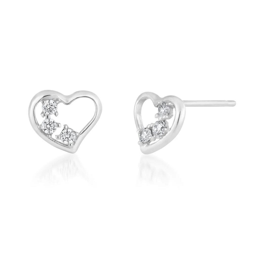 9ct White Gold Zirconia Heart Shape Studs