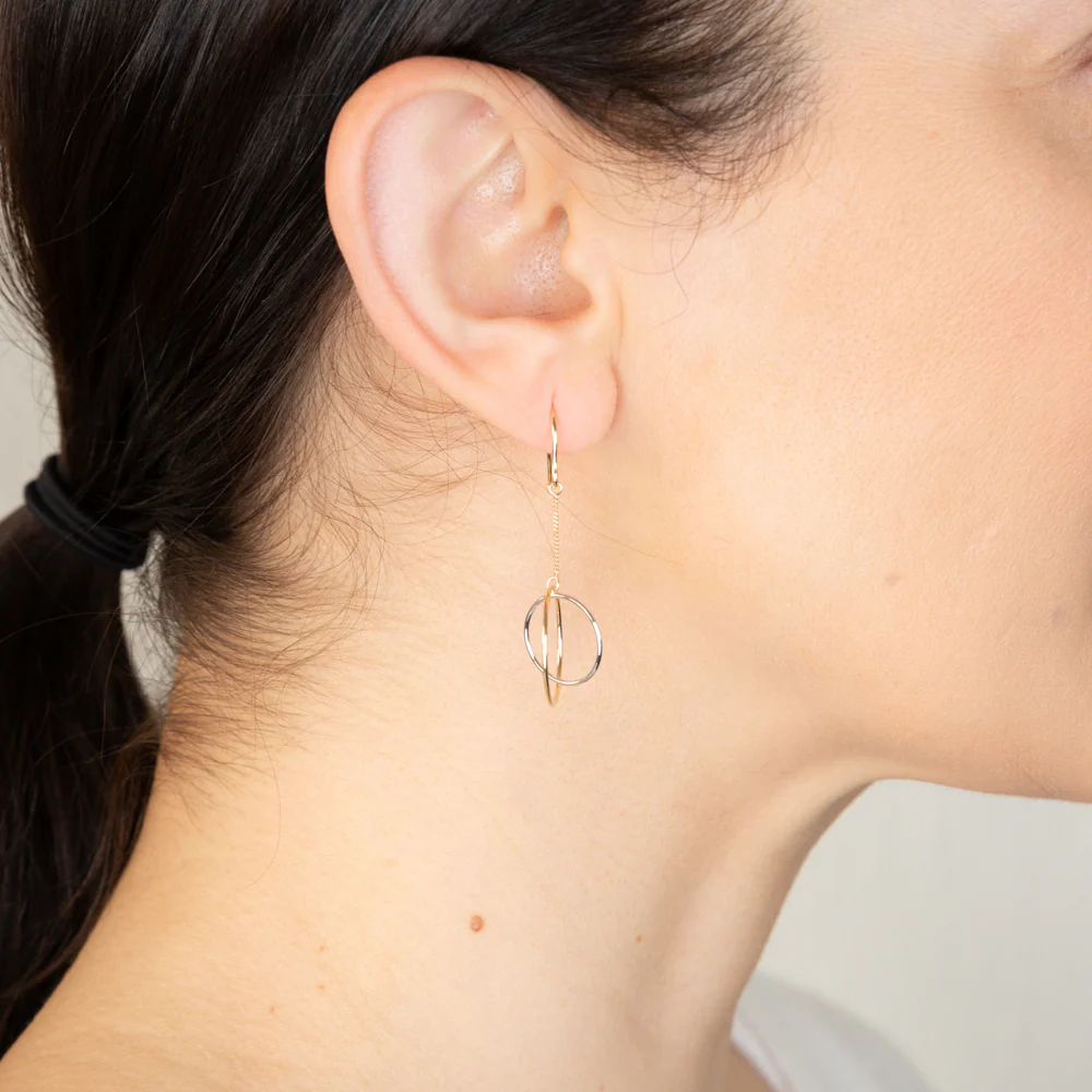 9ct Yellow And White Abstract Circle Drop Earrings - Image 3