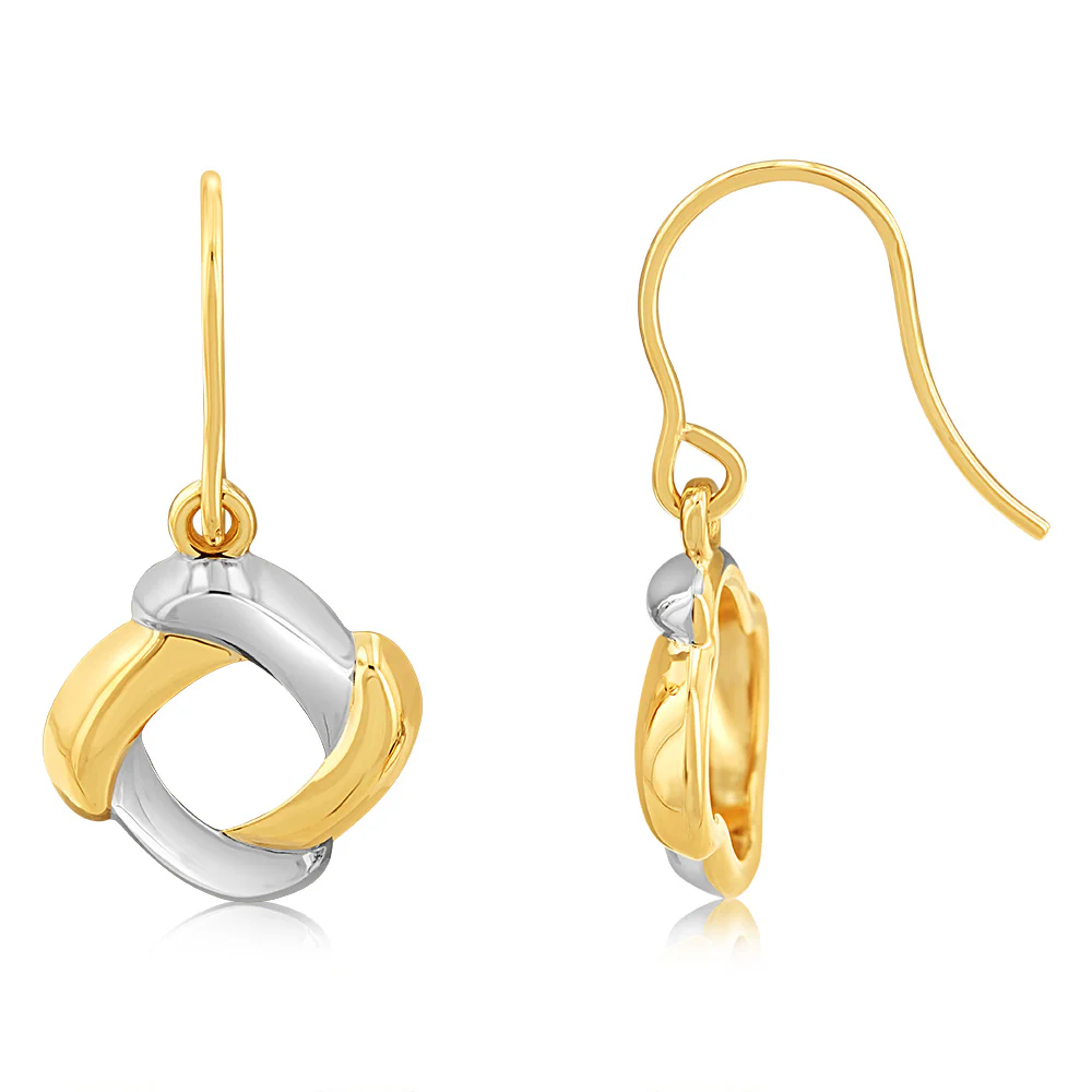 9ct Yellow And White Gold Abstract Circle Drop Earrings