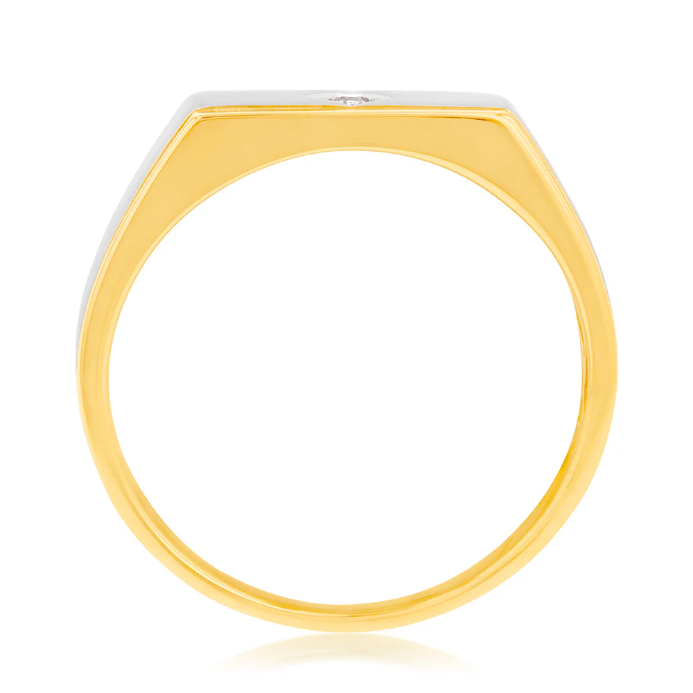 9ct Yellow and White Gold Diamond Gents Ring - Image 3