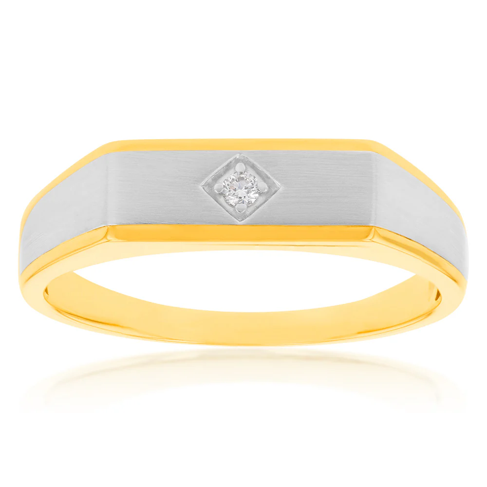9ct Yellow and White Gold Diamond Gents Ring - Image 4