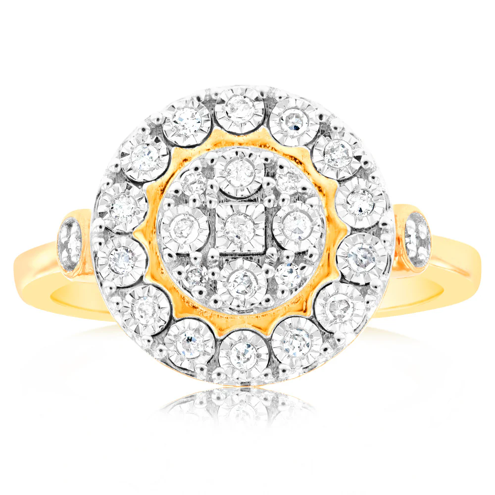 9ct Yellow Gold 0.15 Carat Diamond Ring with 25 Diamonds - Image 2